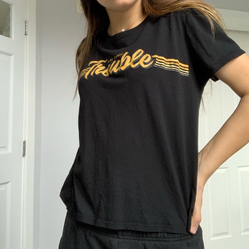 A black graphic T